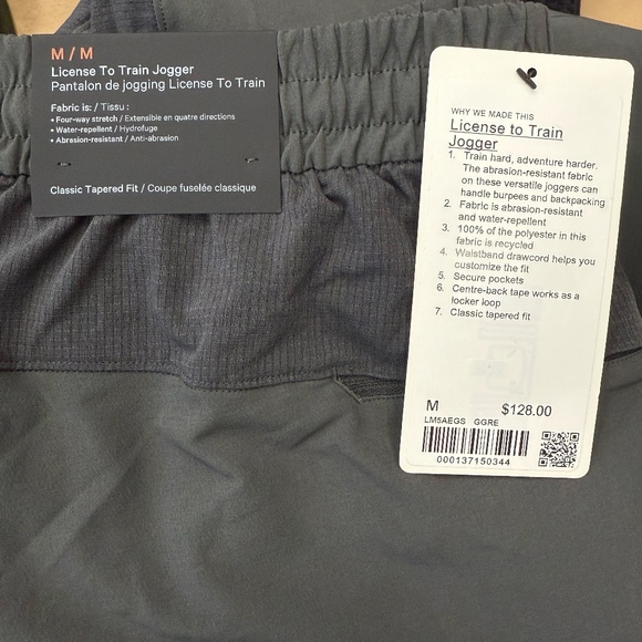 New W/ Tag! Men's Lululemon License To Train Grey Athletic Comfy Joggers - Picture 7 of 7